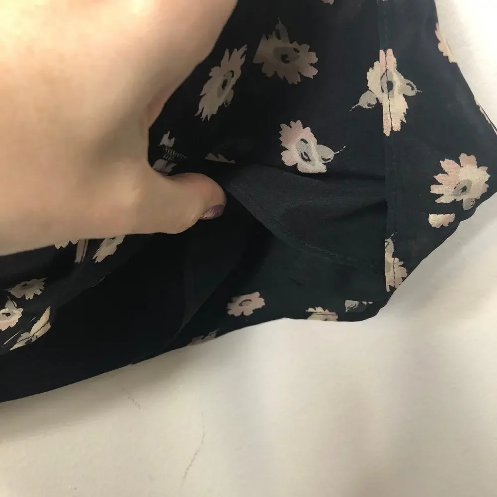 Madewell Silk Ruched Front 90's Skirt in Black Seattle Floral 2
